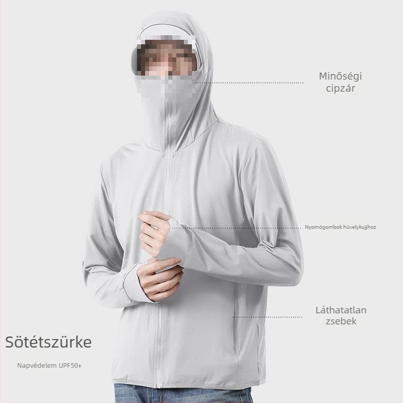 Férfiak számára kültéri UV-védett windbreaker – UPF50, fényes bevont anyag, kapucni nélküli, légáteresztő hálószövés, horgászathoz