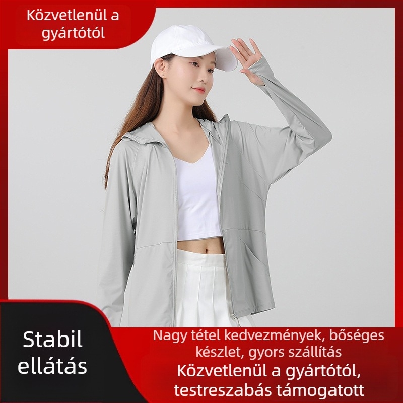 Női kültéri szélkabát kapucnival, légáteresztő nylon anyag, UPF50+ UV védelem, nyári használatra