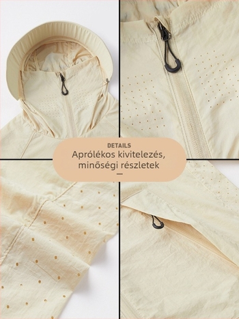 Kültéri szélvédő kapucnis dzseki, könnyű nylon anyagból, UPF50+ UV védelem, horgászathoz, túrázáshoz és utazásokhoz