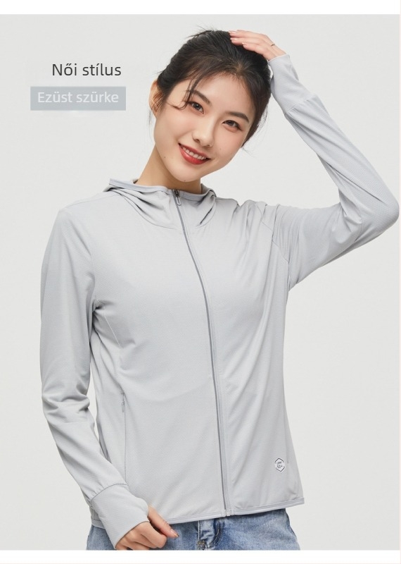 Uniszex Ice Silk UPF50+ kapucnis kültéri szélvédőkabát – hosszú ujjú, UV védelem