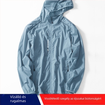 Ultratenge kültéri napsugárzás elleni védelemre szolgáló kapucnis dzseki, légáteresztő, UPF30 UV védelem, szél- és vízálló, nylon-spandex 92/8