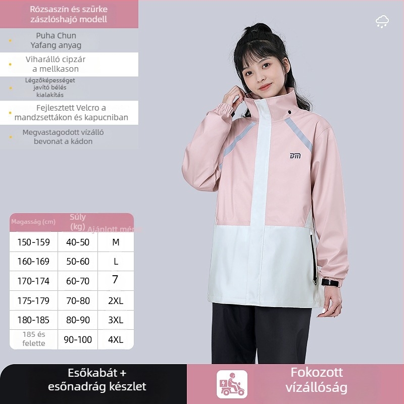 Félig különálló esőkabát és nadrág készlet motorozáshoz, vízálló PVC bevonat, Chunya Spinning anyag, felnőtt, logóval testreszabható