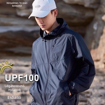 Kültéri kapucnis nylon dzseki, uniszex, gyorsan száradó, lélegző, UV védelem UPF50+, nedvesség-elvezető