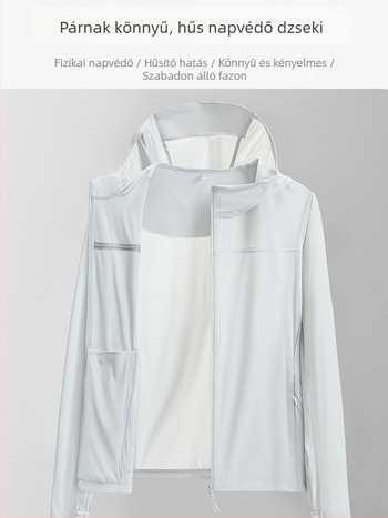 Uniszex nyári könnyű szélvédő dzseki UPF50+ napvédővel, kapucnival, csíkos mintázat, gyorsan száradó, 83% nylon / 17% spandex