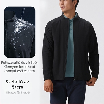 Férfi vízálló, dupla rétegű dzseki, álló gallér, hosszú ujjú, szövött anyag