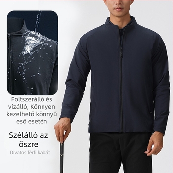 Férfi vízálló, dupla rétegű dzseki, álló gallér, hosszú ujjú, szövött anyag