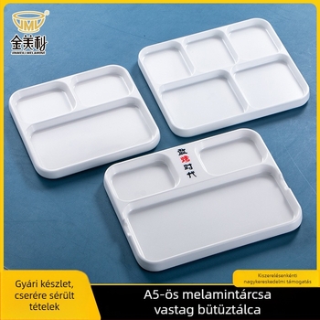 Kimmeli márkájú melamin grill-dip tál, négyzetes, 3–4 rekesz, logó nyomtatva, testreszabás elérhető, underglaze felület, modern minimalista stílus