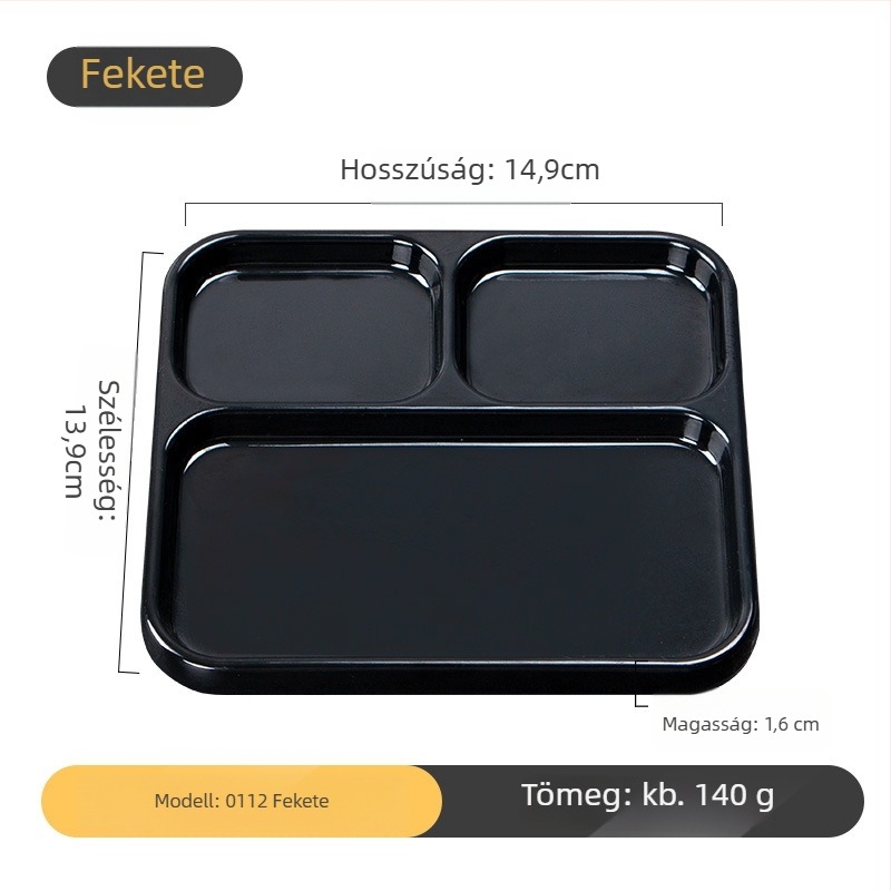 Kimmeli márkájú melamin grill-dip tál, négyzetes, 3–4 rekesz, logó nyomtatva, testreszabás elérhető, underglaze felület, modern minimalista stílus