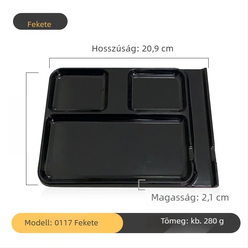 Kimmeli márkájú melamin grill-dip tál, négyzetes, 3–4 rekesz, logó nyomtatva, testreszabás elérhető, underglaze felület, modern minimalista stílus