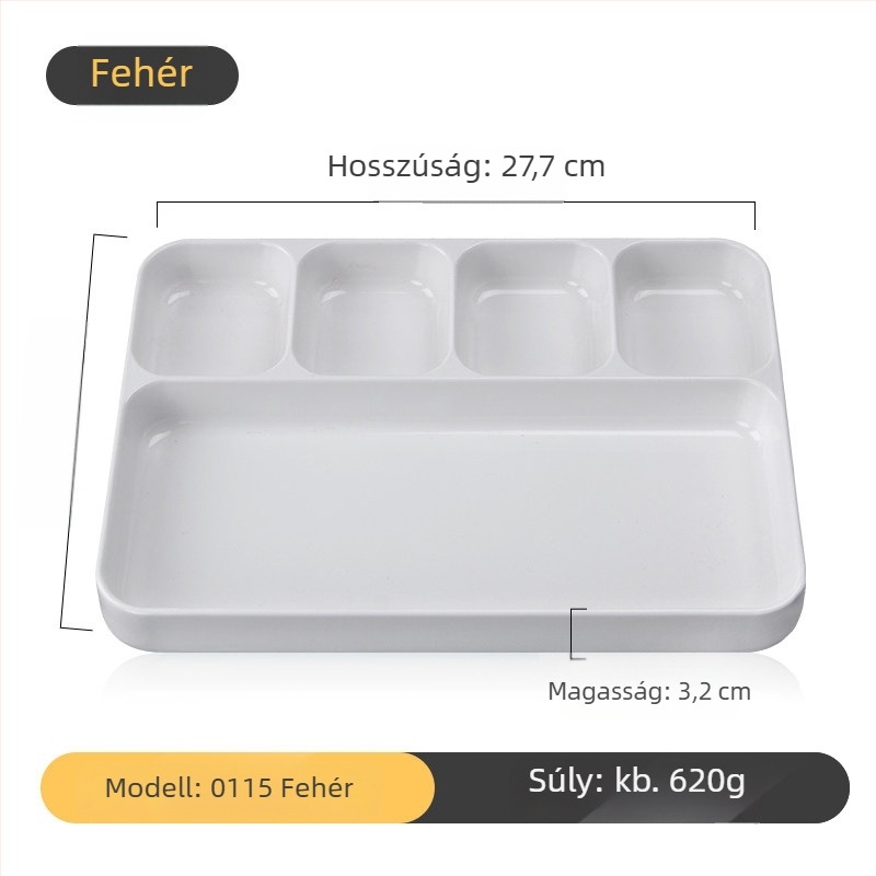 Kimmeli márkájú melamin grill-dip tál, négyzetes, 3–4 rekesz, logó nyomtatva, testreszabás elérhető, underglaze felület, modern minimalista stílus