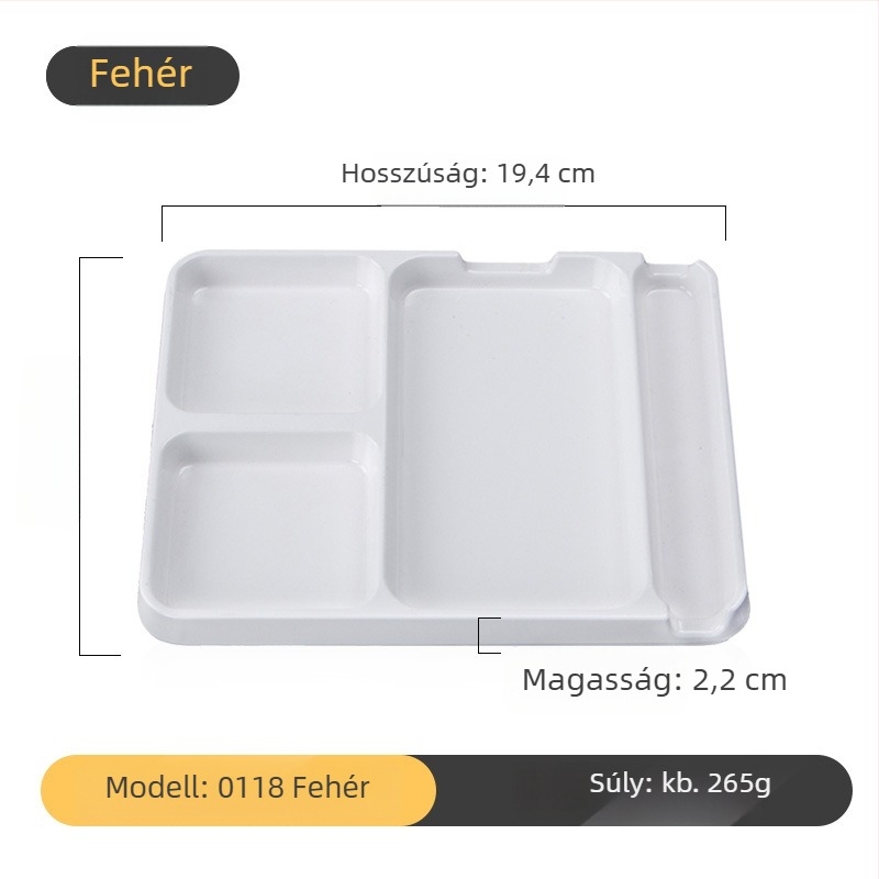 Kimmeli márkájú melamin grill-dip tál, négyzetes, 3–4 rekesz, logó nyomtatva, testreszabás elérhető, underglaze felület, modern minimalista stílus