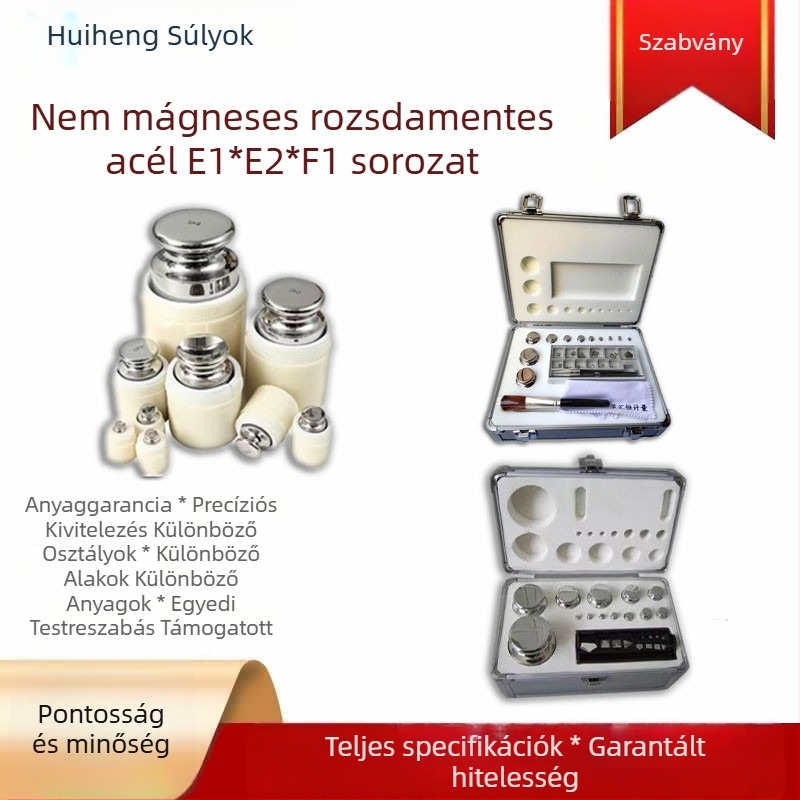 Kalibrációs súlyok rozsdamentes acélból, különböző formák, modell 200g-1mg, tartomány 200g-1mg, pontosság E1/E2/F1/F2/M1, Huiheng