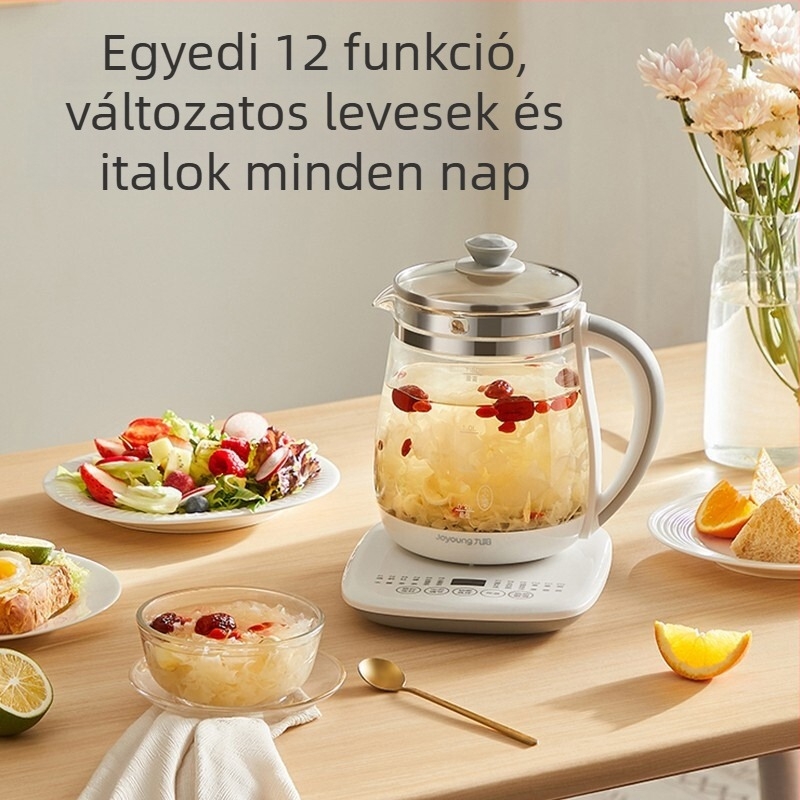 Jiuyang Egészség Teáskanna DGD1506BQ, kapacitás 1-1.5 l, boroszilikát üveg test, érintéses vezérlés, digitális termosztát