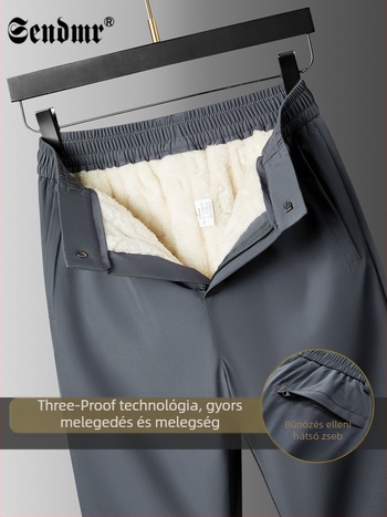 Férfi egyenes szabású nadrág, szélálló, vízálló, fleece béléssel, mikroelasztikus, poliészter-spandex keverék