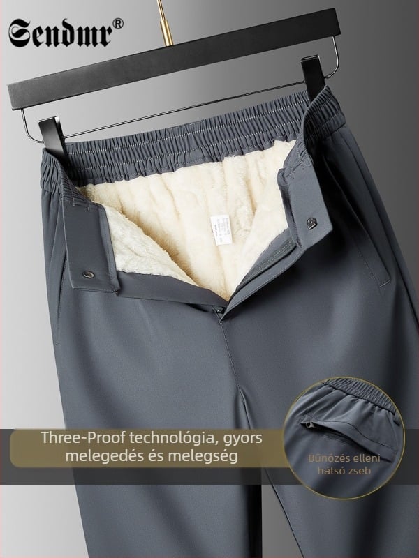 Férfi egyenes szabású nadrág, szélálló, vízálló, fleece béléssel, mikroelasztikus, poliészter-spandex keverék