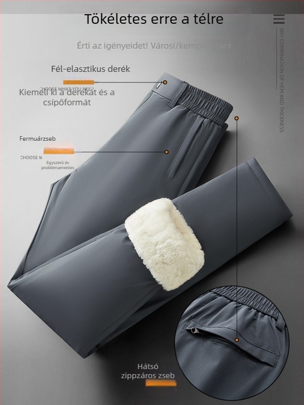 Férfi egyenes szabású nadrág, szélálló, vízálló, fleece béléssel, mikroelasztikus, poliészter-spandex keverék