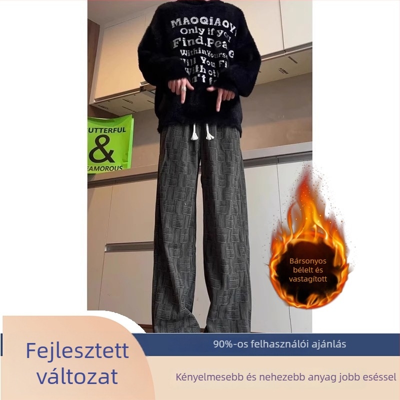 Férfi kordurás fleece-béléssel ellátott egyenes szabású téli nadrág