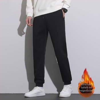 Férfi Corduroy nadrág fleece béléssel téli 2025-re, egyenes szabás, középső derék, elasztikus, mindennapi viselet