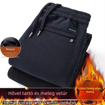 Férfi casual nadrág - kordbársony, béléssel, egyenes szárú, középső derék, húzózsinóros zárás, téli viselet