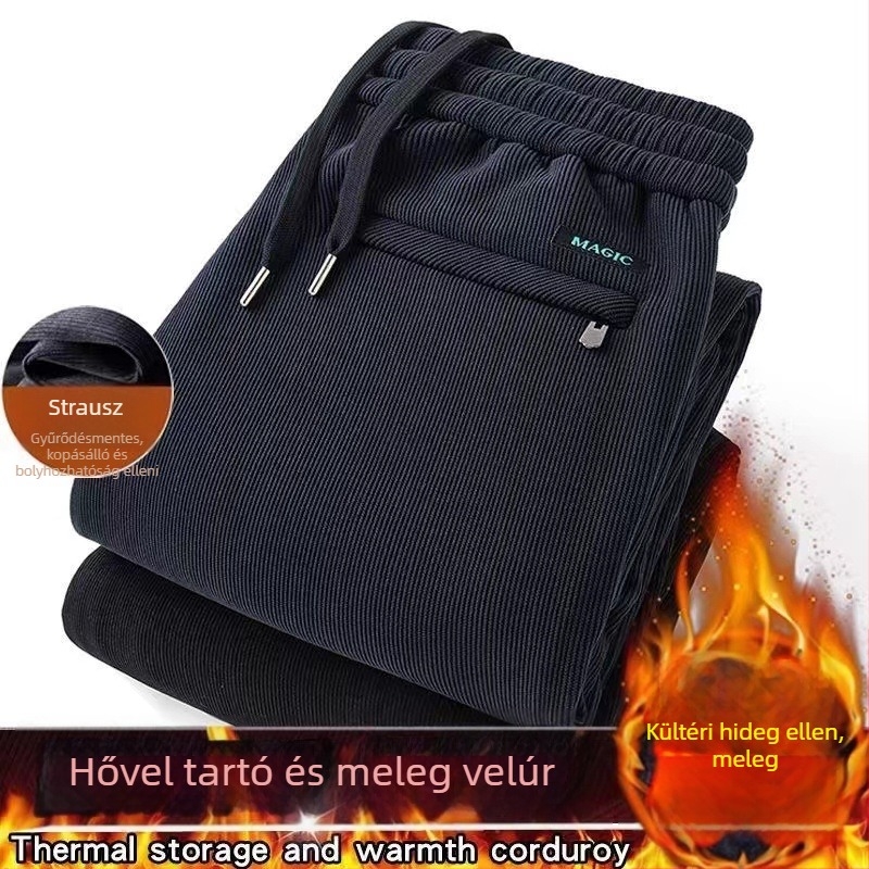 Férfi casual nadrág - kordbársony, béléssel, egyenes szárú, középső derék, húzózsinóros zárás, téli viselet