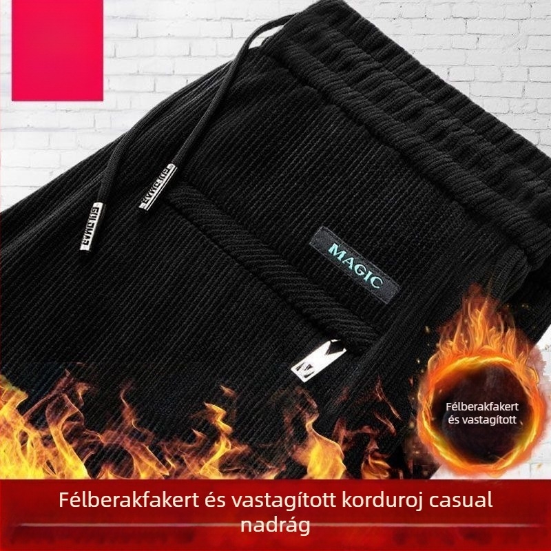 Férfi casual nadrág - kordbársony, béléssel, egyenes szárú, középső derék, húzózsinóros zárás, téli viselet