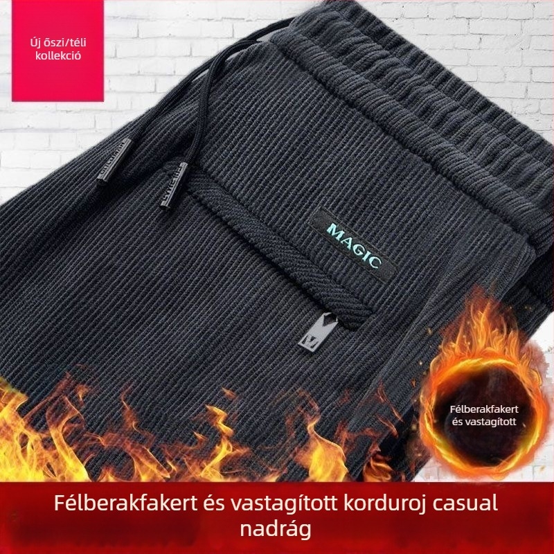Férfi casual nadrág - kordbársony, béléssel, egyenes szárú, középső derék, húzózsinóros zárás, téli viselet