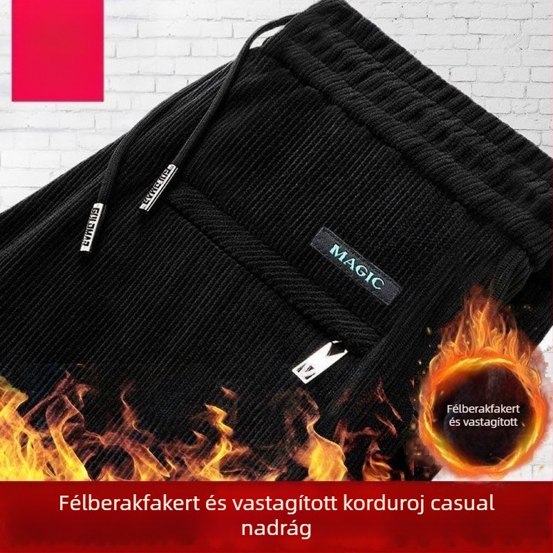 Férfi casual nadrág - kordbársony, béléssel, egyenes szárú, középső derék, húzózsinóros zárás, téli viselet