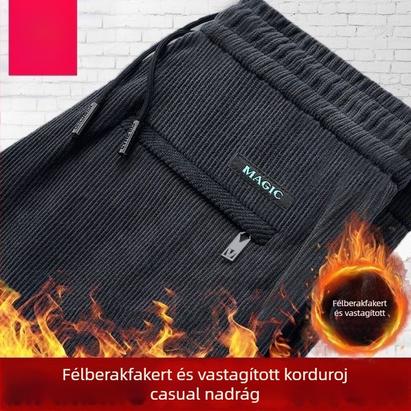 Férfi casual nadrág - kordbársony, béléssel, egyenes szárú, középső derék, húzózsinóros zárás, téli viselet