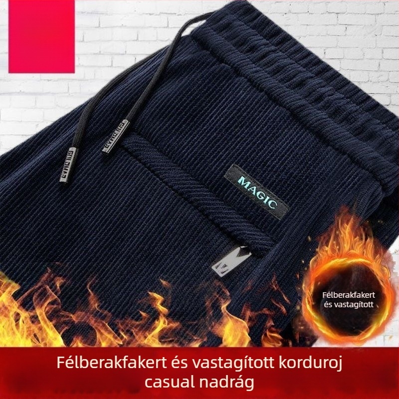 Férfi casual nadrág - kordbársony, béléssel, egyenes szárú, középső derék, húzózsinóros zárás, téli viselet