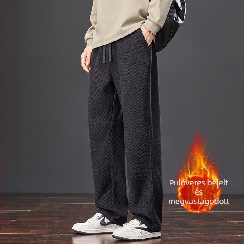 Férfi kötött kockás nadrág ősz-télre, pamutból, magas deréksz, egyenes szabású, hosszú