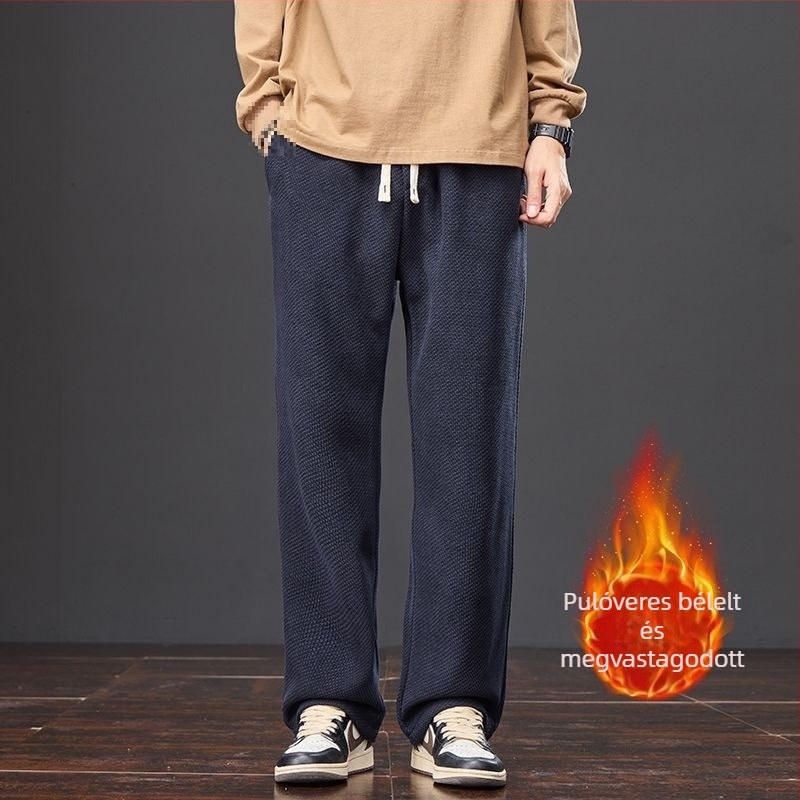 Férfi kötött kockás nadrág ősz-télre, pamutból, magas deréksz, egyenes szabású, hosszú