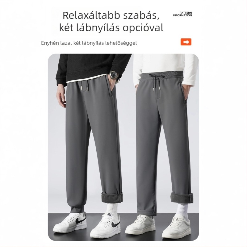 Középkorú férfiak kényelmes, egyenes szabású nadrág fleece-béléssel, tél 2025.