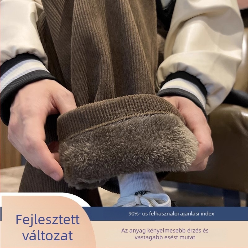 Corduroy nadrág fleece-béléssel, egyenes szabás, középső derék, tinédzsereknek, koreai stílus, téli viselet
