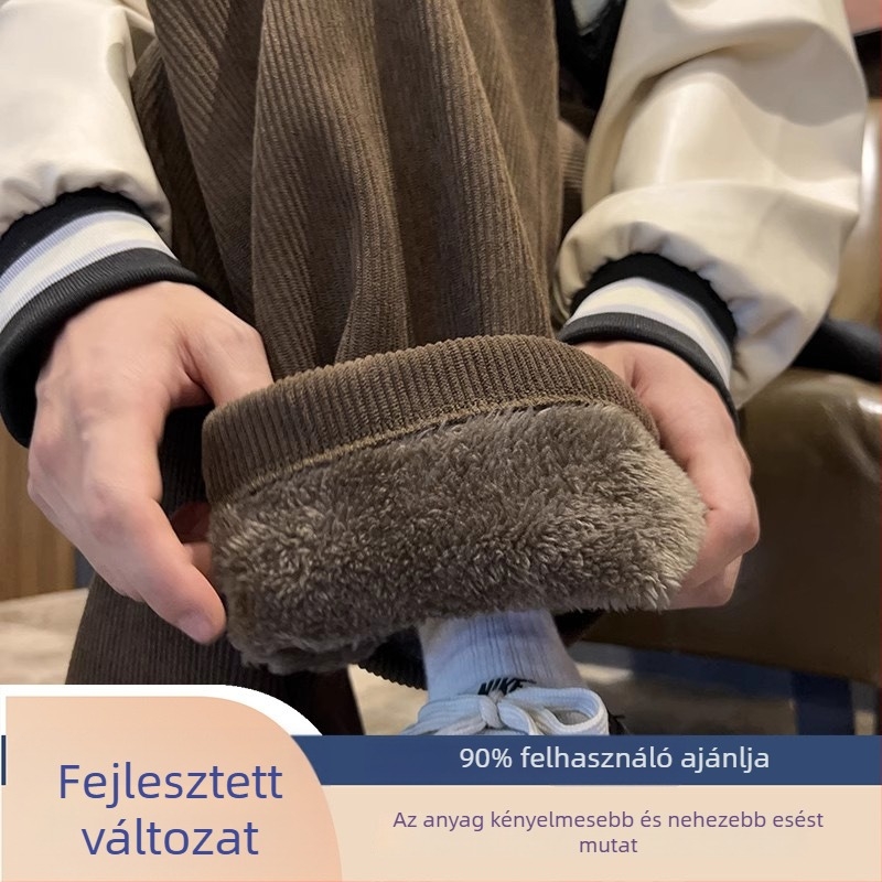 Corduroy nadrág fleece-béléssel, egyenes szabás, középső derék, tinédzsereknek, koreai stílus, téli viselet