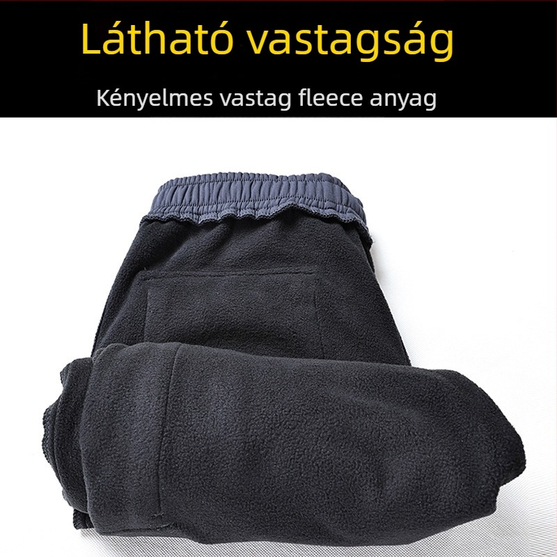 Munkaruha-nadrág fleece béléssel, egyenes szabású, középtalpas derékkal és övvel, elasztikus poliészter anyag, téli
