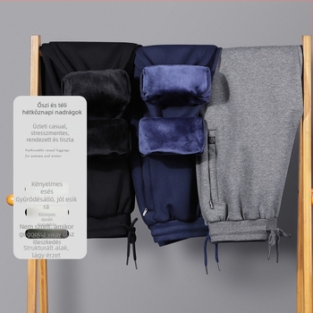 Férfi koreai stílusú fleece-belelt sportnadrág, lazán szabott, középmagas derekú, pamut-keverék (95% pamut, 5% spandex)