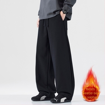 Férfi fleece-lével bélelt egyenes szabású melegítőnadrág, egyszínű, pamut-poliészter keverék 61,2% pamut/38,8% poliészter, középmagas derekú, őszi 2025