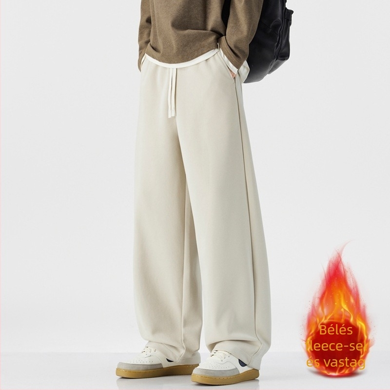 Férfi fleece-lével bélelt egyenes szabású melegítőnadrág, egyszínű, pamut-poliészter keverék 61,2% pamut/38,8% poliészter, középmagas derekú, őszi 2025