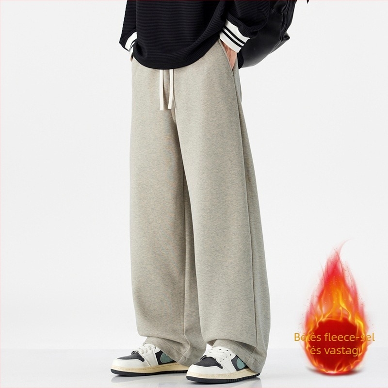 Férfi fleece-lével bélelt egyenes szabású melegítőnadrág, egyszínű, pamut-poliészter keverék 61,2% pamut/38,8% poliészter, középmagas derekú, őszi 2025