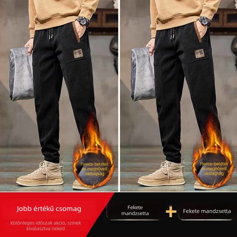 Férfi laza nadrág corduroy anyagból, középtalpas derék, egyszínű, sportos stílus