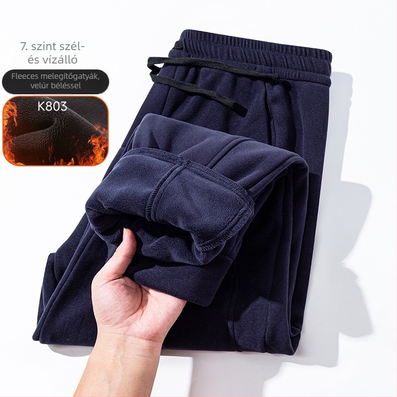 Férfi fleeces nadrág báránygyapjú fleece anyagból, laza szabás, magas derekú, szélálló téli mindennapi nadrág
