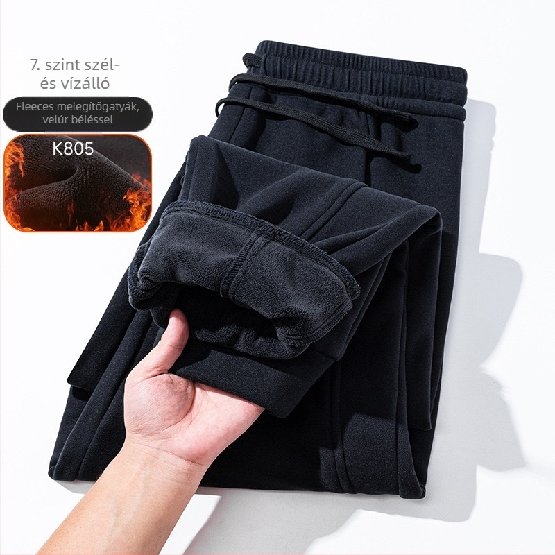 Férfi fleeces nadrág báránygyapjú fleece anyagból, laza szabás, magas derekú, szélálló téli mindennapi nadrág
