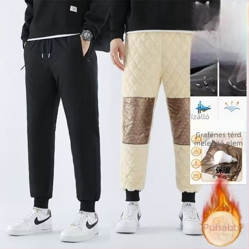 Férfi téli sportnadrág fleece-béléssel, szabad szabású, középmagas derék, húzózsinór zárás, poliészter anyag