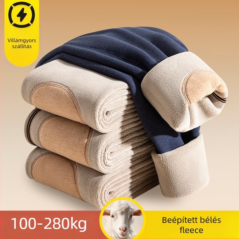 Férfi téli melegítőnadrág, vastag fleece béléssel, kationikus poliészter 80-90%, varrat nélküli, melegen tart