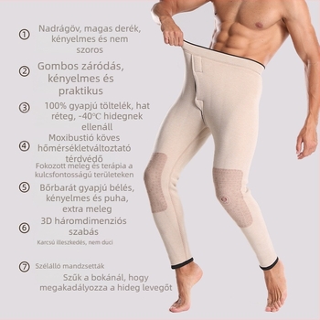 Férfiak számára gyapjú termo nadrág integrált térdvédőkkel, fleece béléssel, háromrétegű konstrukció, 100% gyapjú, 501-600 g/m²