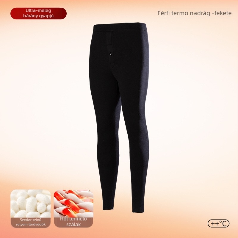 Uniszex fleece bélelt thermo nadrág téli alapréteghez, poliészter anyag, 90–95% poliészter, vastagság 201–250 g/m2