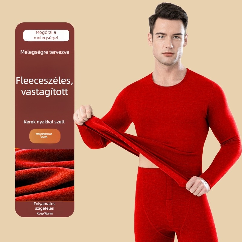 Uniszex pamut termikus alsóruha készlet kapucnival, hosszú ujjú, kerek nyakú, varratmentes