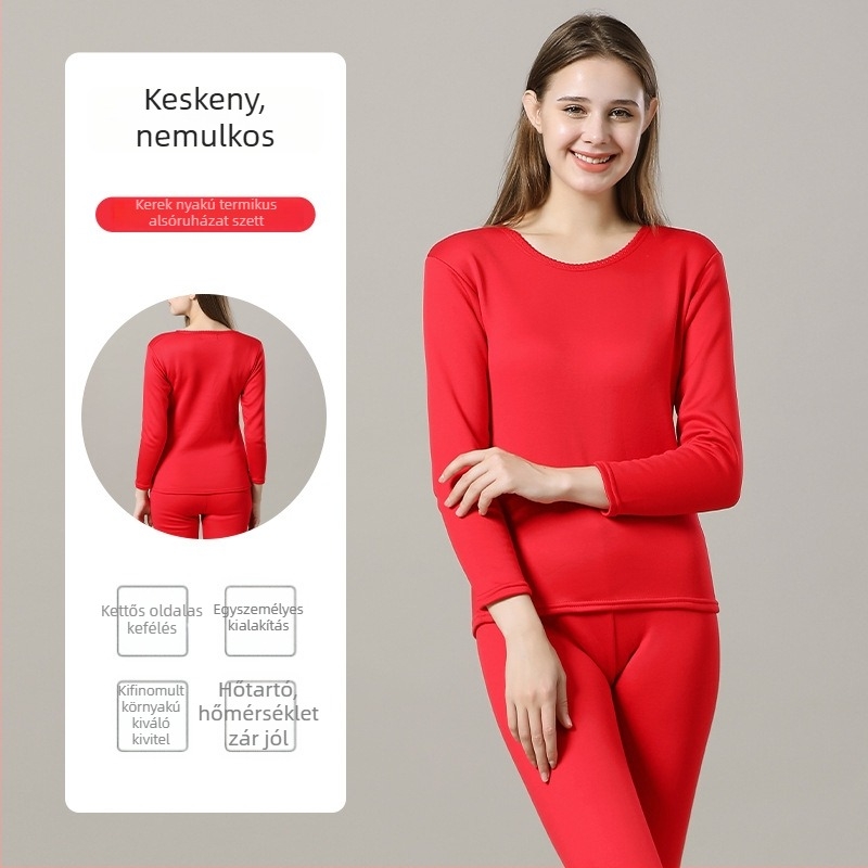 Uniszex termikus alsó–felső készlet finomított pamutból, béléses fleece-szel, dupla réteg, 201-250 g/m2, kerek nyakú pulóver és nadrág