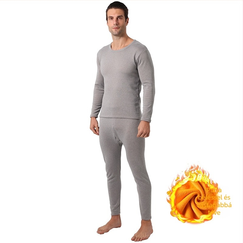 Uniszex termikus alsó–felső készlet finomított pamutból, béléses fleece-szel, dupla réteg, 201-250 g/m2, kerek nyakú pulóver és nadrág