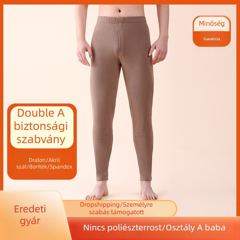 Férfiaknak készült seamless thermális alapréteg nadrág, fleece béléssel, térdvédővel, extra vastag akril anyagból